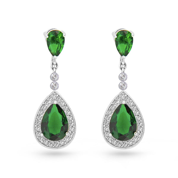 Emerald Green Cubic Zirconia Tear Drop Pear Drop Earrings