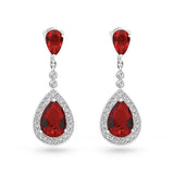  Ruby Red Cubic Zirconia Tear Drop Sterling Silver Pear Drop Earrings