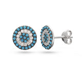 White gold plated turquoise stone and white cubic zirconia sterling silver stud earrings
