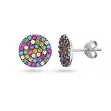 White gold plated turquoise stone and rainbow cubic zirconia sterling silver stud earrings