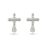 Cubic Zirconia Cross Christening Rhodium Silver Stud Earrings