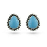 Sky Blue Turquoise Stone Tear Shaped Silver Stud Earrings