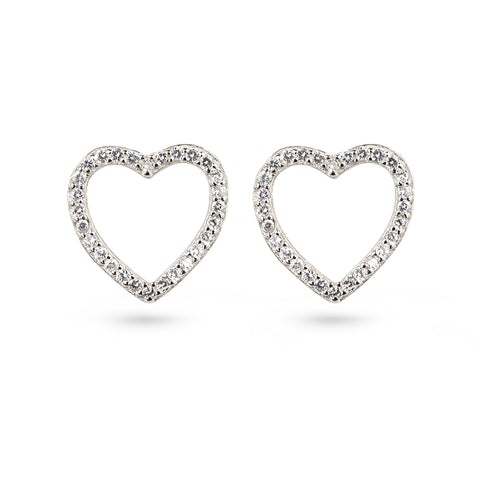 Cubic Zirconia Heart Frame Stud Earrings