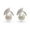 White Pearl Leaf Stud Earrings
