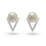 Pearl And Cubic Zirconia Triangle Stud Earrings
