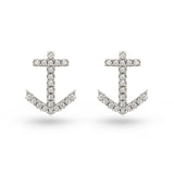 Anchor CZ Sterling Silver Stud Earrings