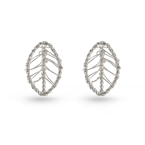 Silver Web Leaf Stud Earrings