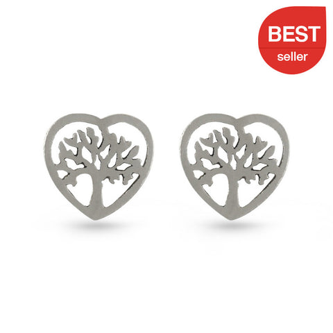 Tree Of Life Heart Stud Earrings