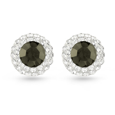 Square Pave Stud Earrings Green