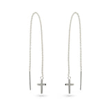 Silver Cross On Chain Ear Threaders Earrings