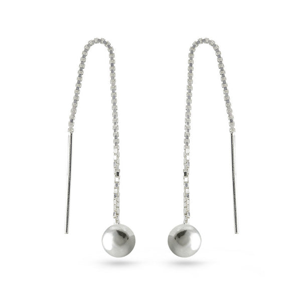 Silver Ball On Chain Ear Threaders Earrings