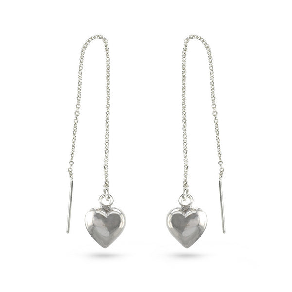 Full Silver Heart On Chain Ear Threaders Earrings