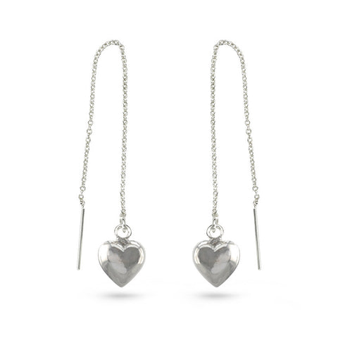 Silver Heart Threader Earrings