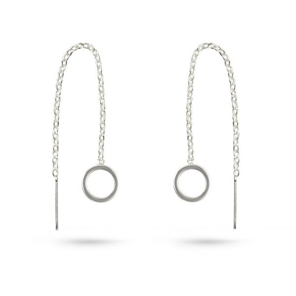 Silver Circle Threader Earrings Sterling Silver Chain 