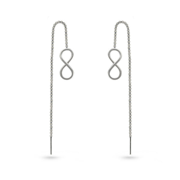 Silver Forever Love On Chain Ear Threaders Sterling Silver Rhodium Earrings
