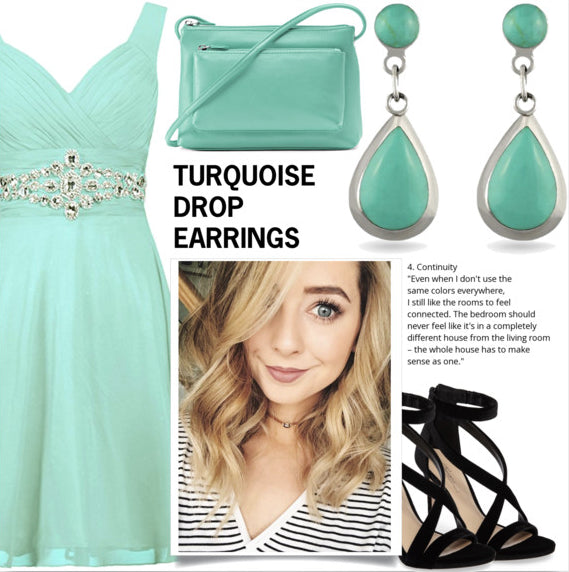 Polyvore Sets Turquoise Tear Shaped Silver Drop Earrings